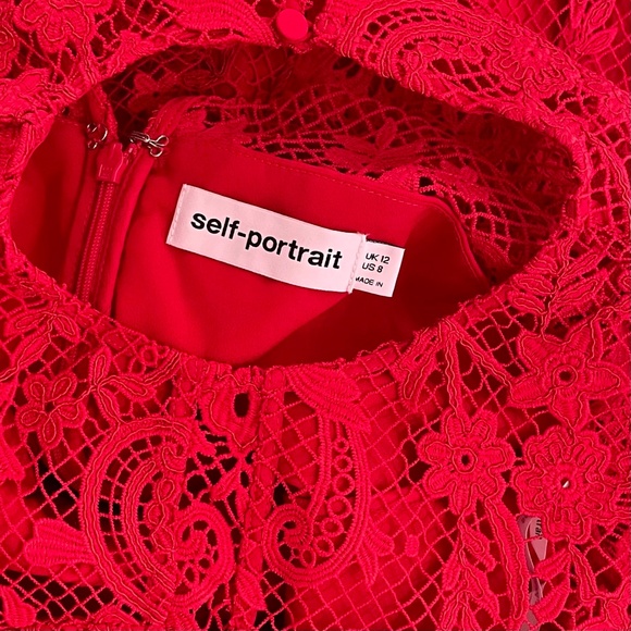 SELF-PORTRAIT Red Floral Lace High Neck Midi Dress Party Holidays Coquette 8 - Picture 13 of 16